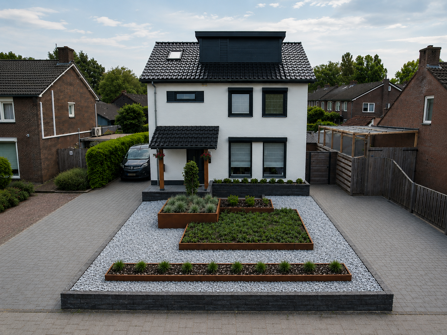 Cortenstaal plantenbakken voortuin Budel - dorplein - Alfinity Cortenstaal plantenbakken voortuin Budel - dorplein